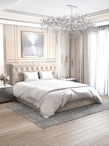 Lit coffre 2 places en velours beige 160x200cm CORSICA