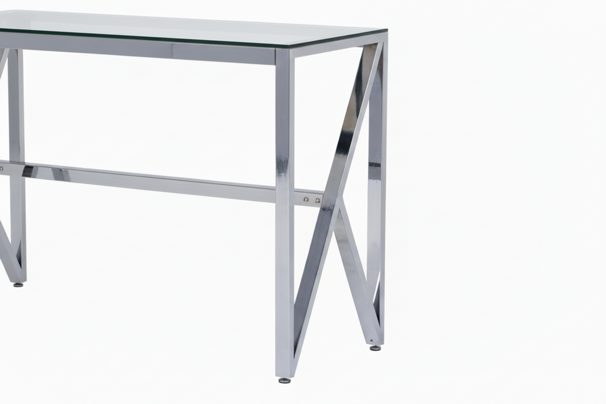 Console métal chrome verre transparent 120x40x78 cm MAJESTIQUE