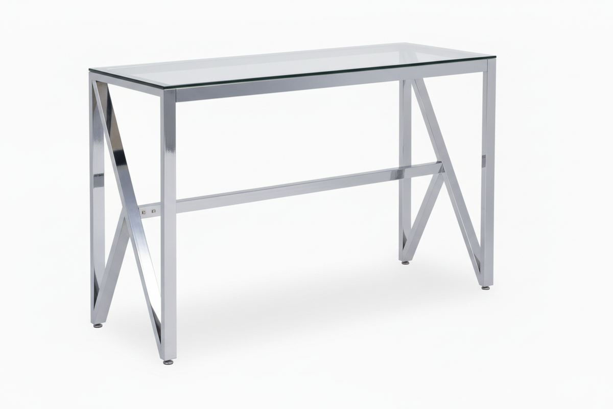 Console métal chrome lignes cintrées plateau effet marbre 120cm MAJESTIQUE
