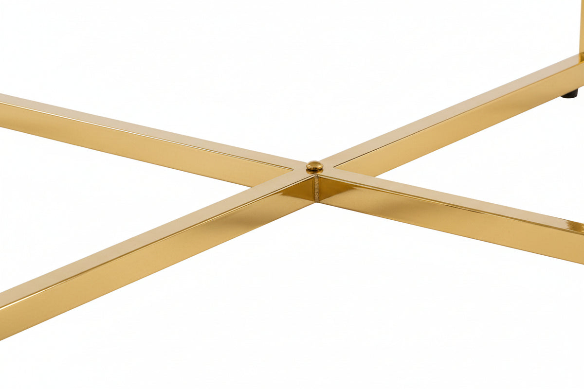 Table Basse LORIE Ronde Plateau Verre Trempé Miroir Structure Métal Gold D90x45cm