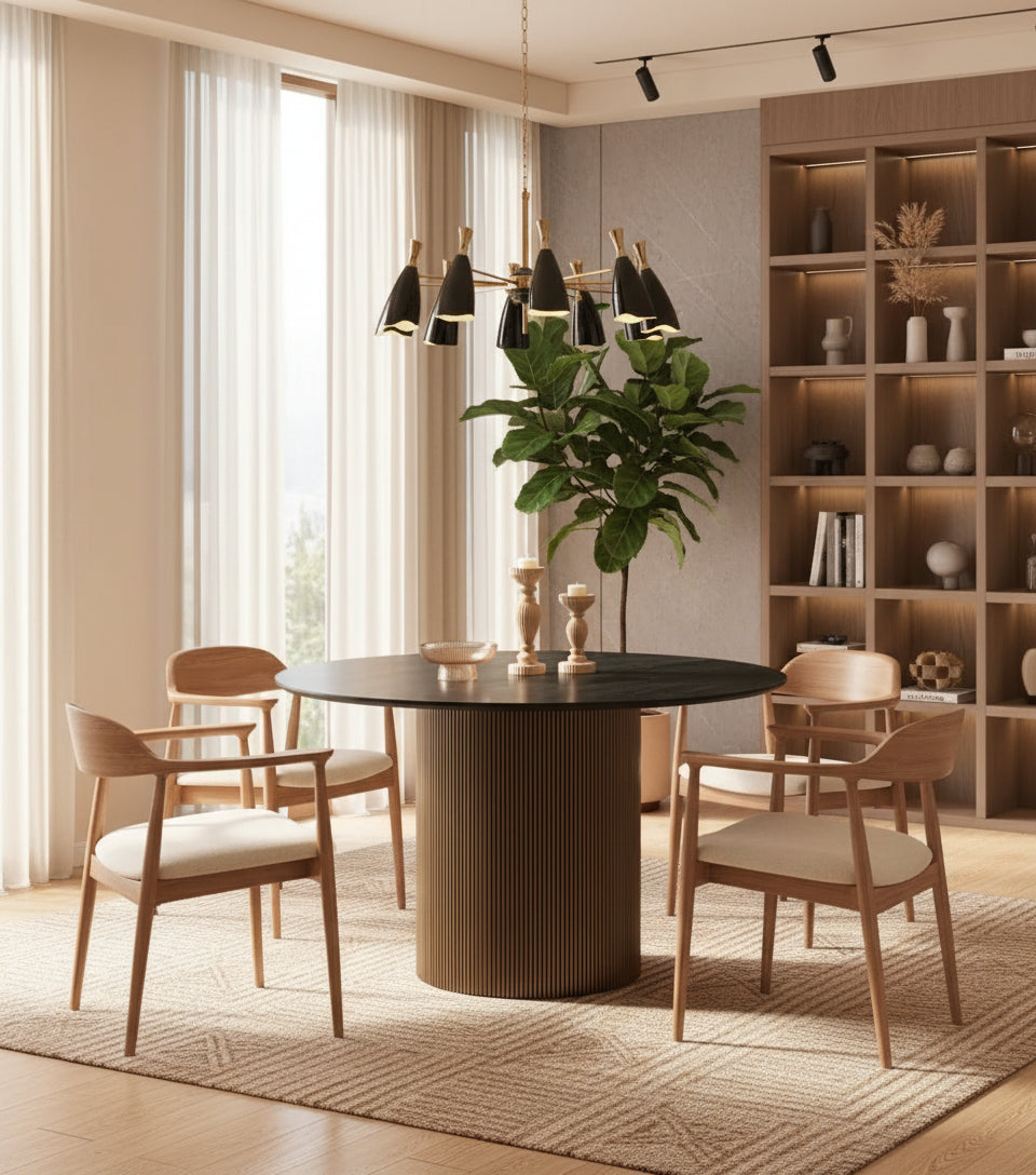 Table à Manger Ronde Bois MDF Noir & Gold – 120x75 cm – BAIETA