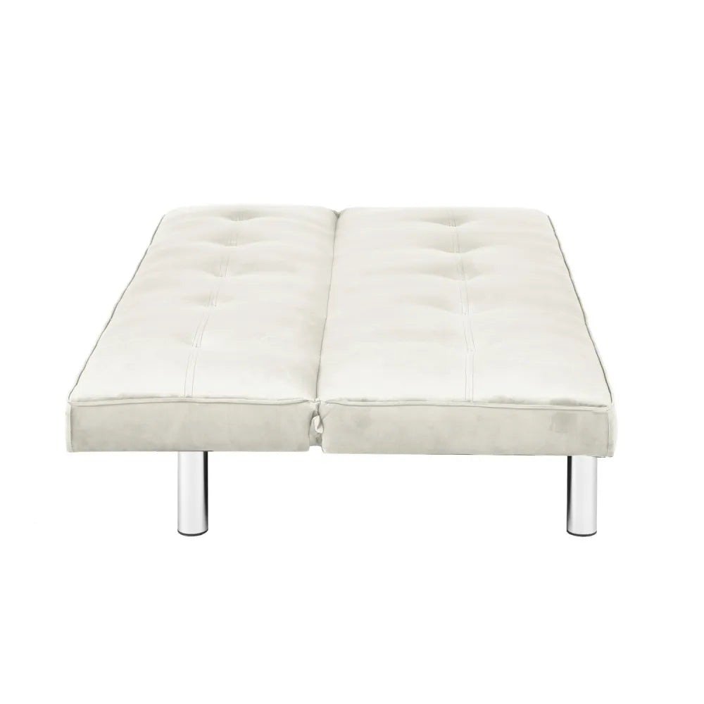 Banquette convertible clic-clac velours écru pieds chromés 180cm