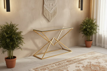 Console PYRAMID en verre Transparent 120x40x78 cm #couleur_gold