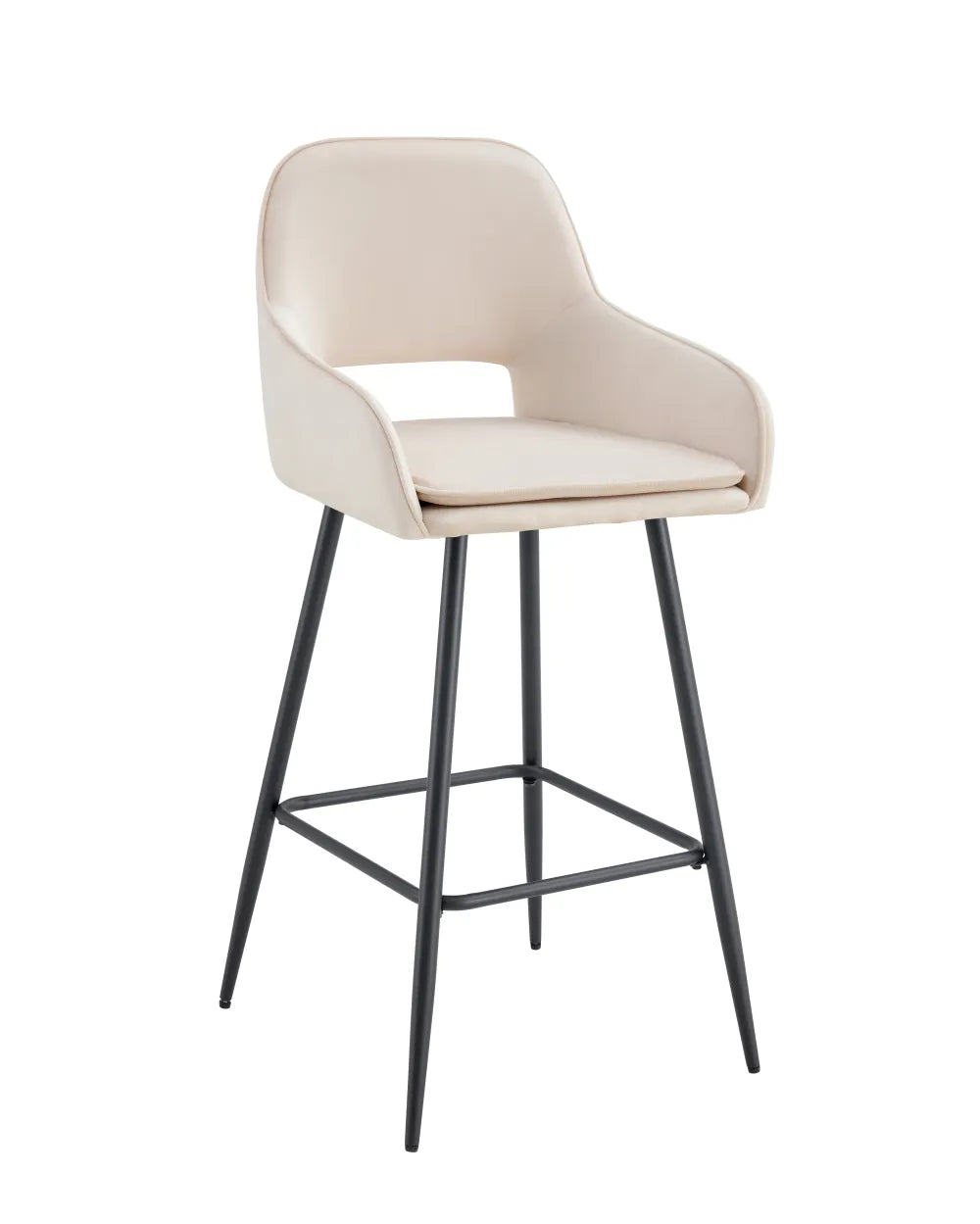 Lot de 2 tabourets de bar ATHENA pied métal noir velours #couleur_beige