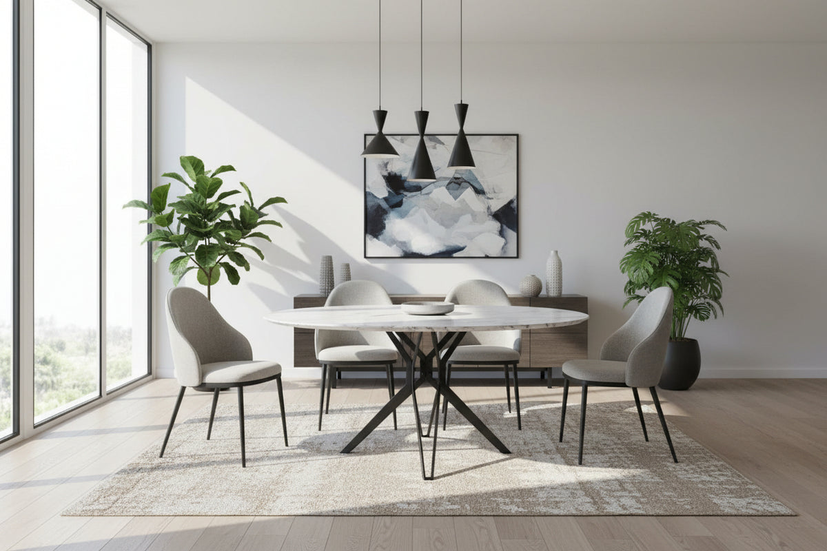 Table à manger ronde verre effet marbré 120x75 cm – ELECTRA