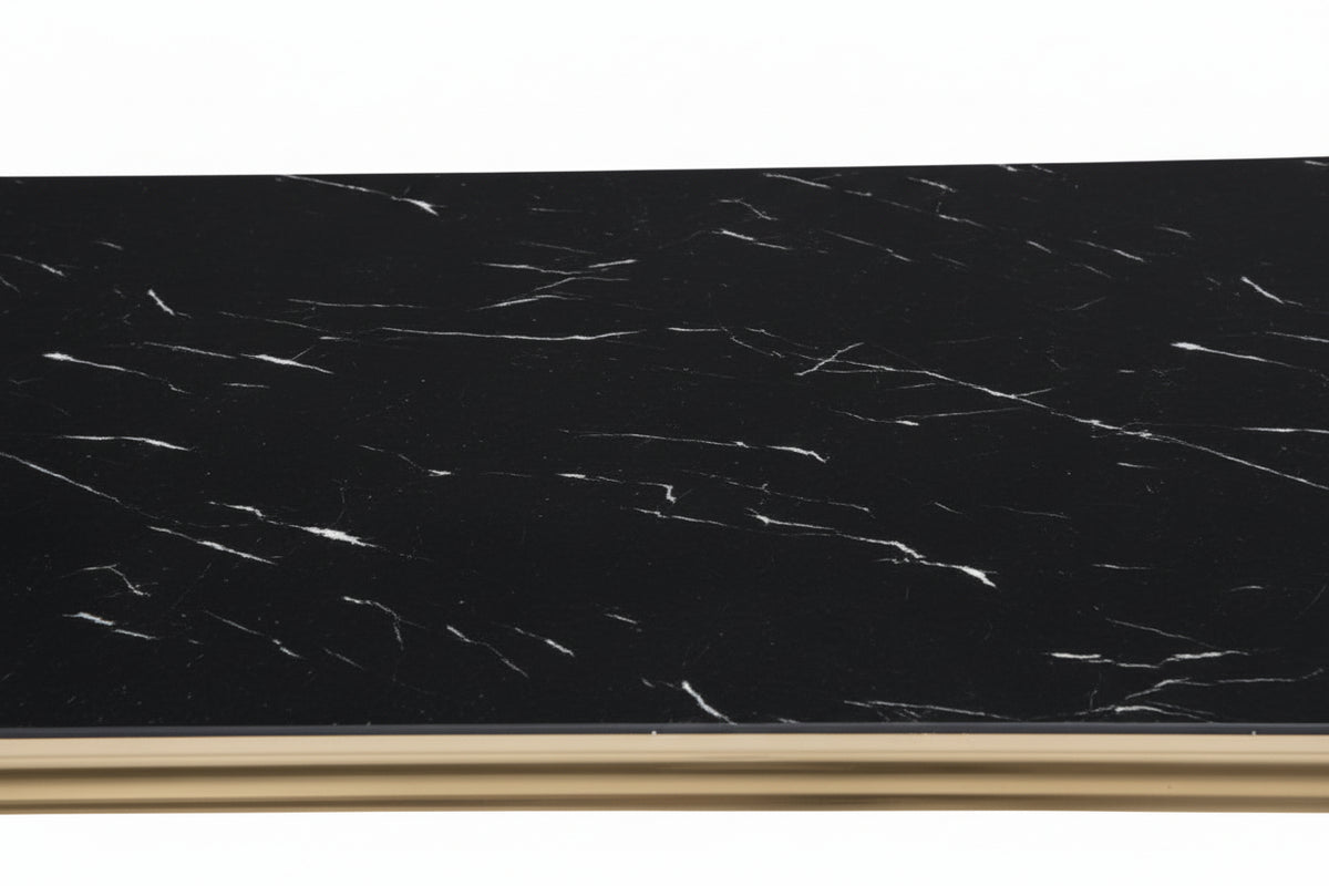 Table à manger verre marbre noir gold 150x90 cm BAROQUE