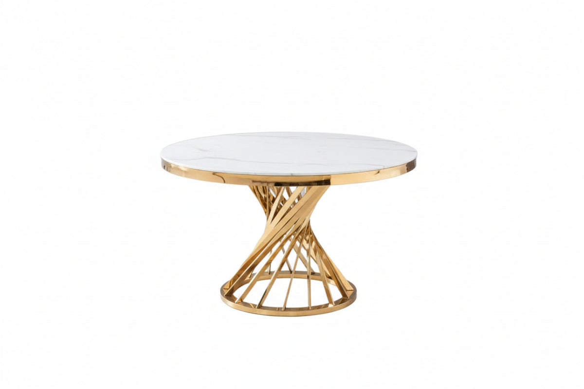 Table à manger ronde en verre trempé effet marbre blanc Chrome - NAUTILUS#couleur_marbréblanc_Gold