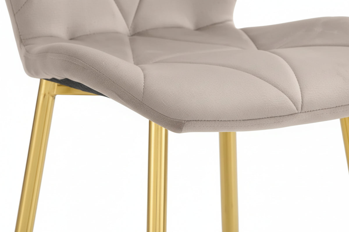 Lot 4 Chaises Salle à Manger Coquillage Velours Taupe Pieds Gold 46x58,5x87cm