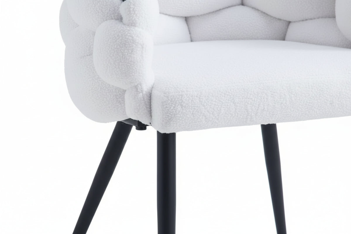 Lot 2 Chaises Salle à Manger Ballon Doudou Blanc Pieds Métal Noir 65x68x78cm