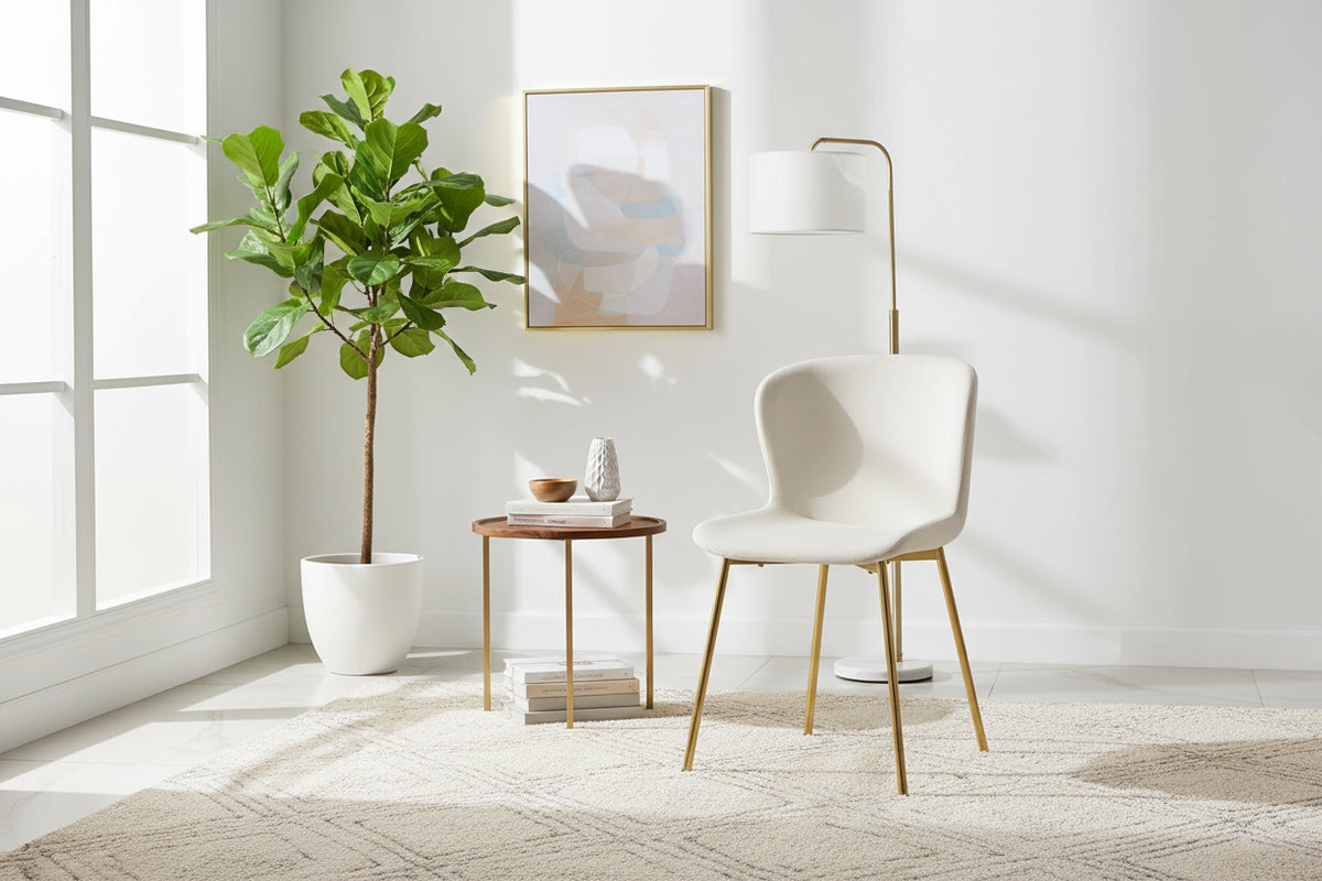 Lot 2 Chaises Salle à Manger Elen Velours Écru Pieds Gold