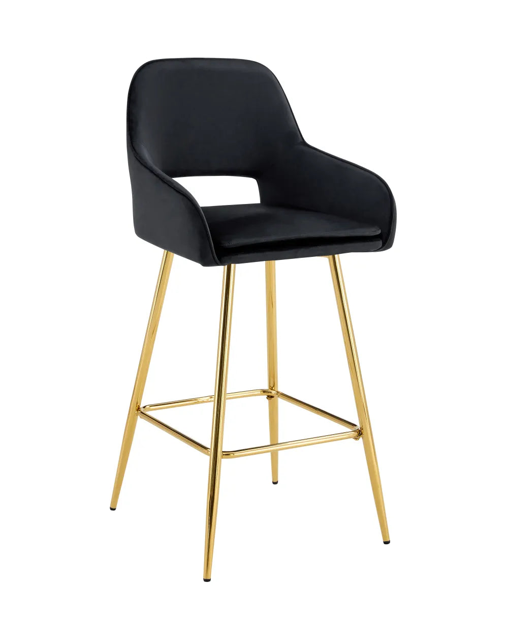 Lot de 2 tabourets de bar ATHENA pied gold velours #couleur_noir