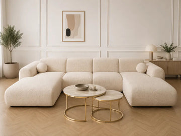 Canapé d’angle arrondi tissu Cremona beige Cloud Bis - Panoramique