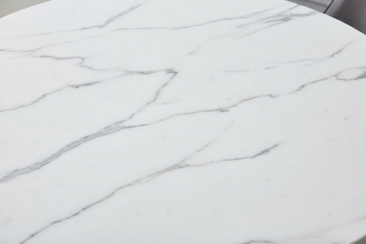 Table à manger ronde en verre trempé effet marbre blanc Chrome - NAUTILUS#couleur_marbréblanc_Chrome