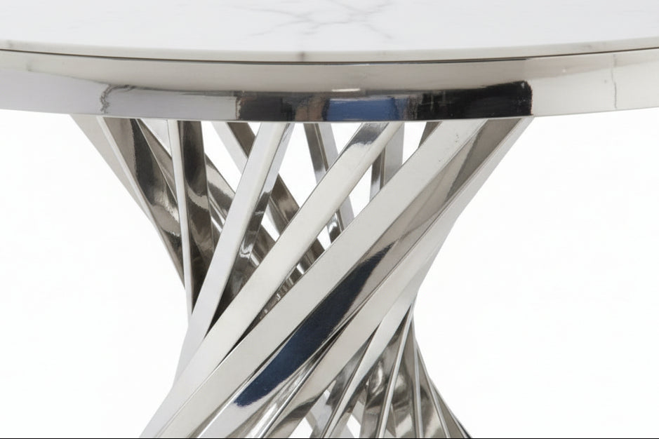Table à manger ronde en verre trempé effet marbre blanc Chrome - NAUTILUS#couleur_marbréblanc_Chrome