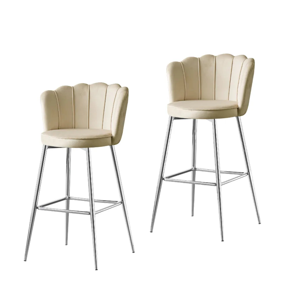 Lot de 2 tabourets de bar NYMPHEA Chrome en velours #couleur_beige