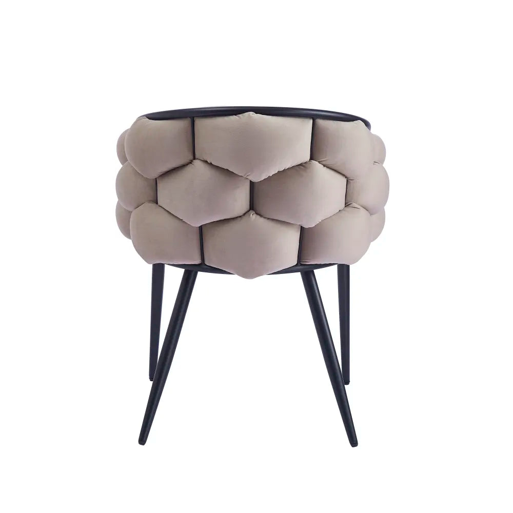 Lot 2 Chaises Salle à Manger Ballon Velours Taupe Pieds Métal Noir 65x68x78cm