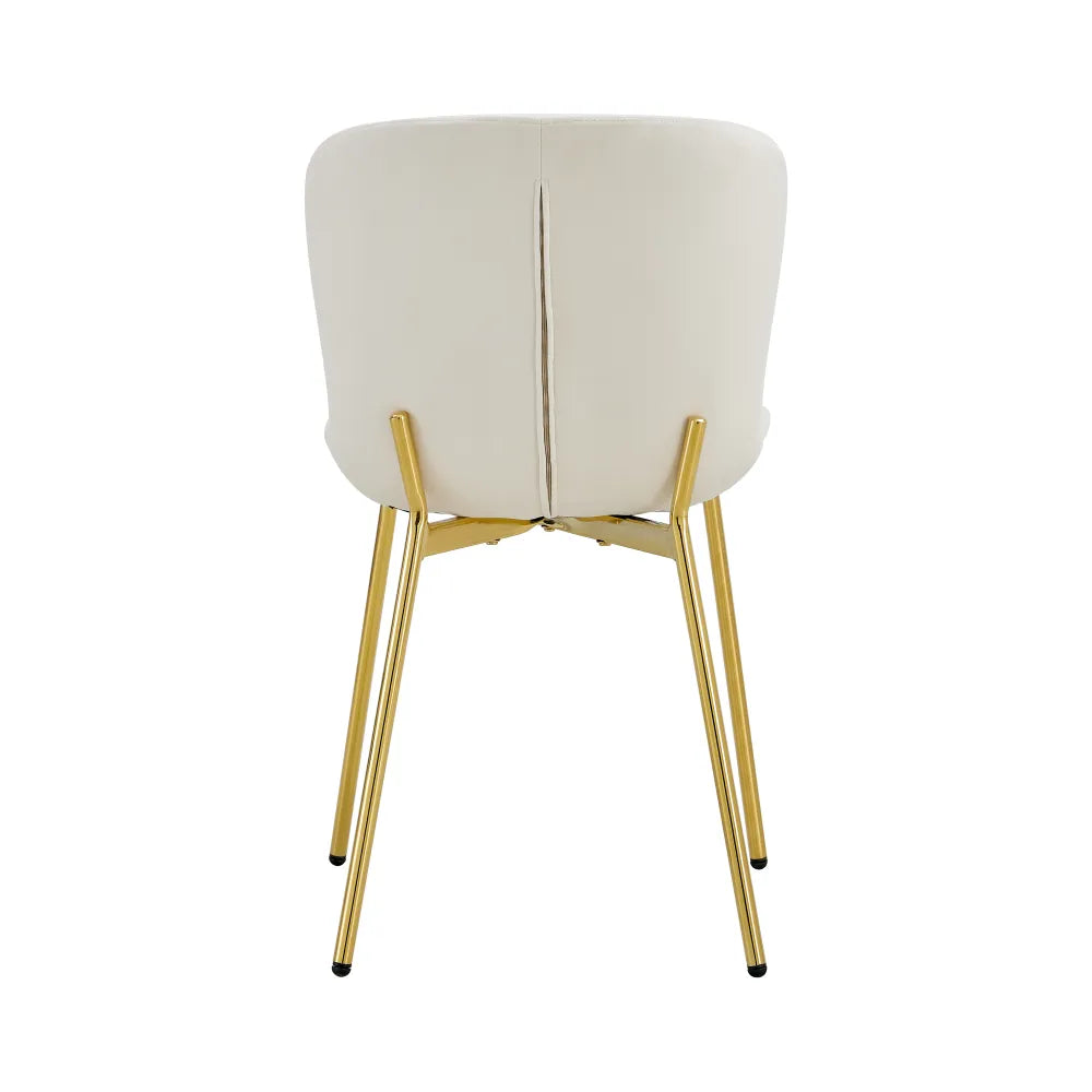 Lot 2 Chaises Salle à Manger Elen Velours Écru Pieds Gold