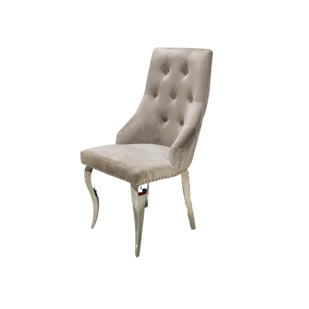 Lot de Chaises ANNEAU Capitonnées et Cloutées Chrome Velours #couleur_moka