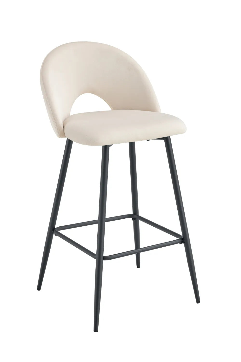 Lot de 2 tabourets de bar TEDDY pied métal noir velours #couleur_beige