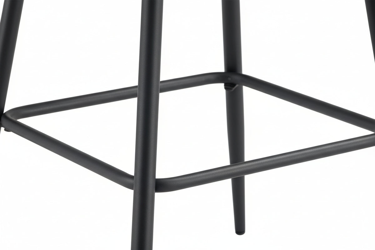 Lot 2 Tabourets de Bar Teddy Velours Beige Pieds Métal Noir 47x36x98cm