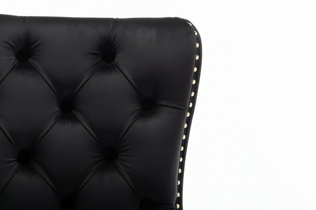 Lot 2 Chaises Salle à Manger Velours Noir Cloutées Pieds Gold POIGNÉE