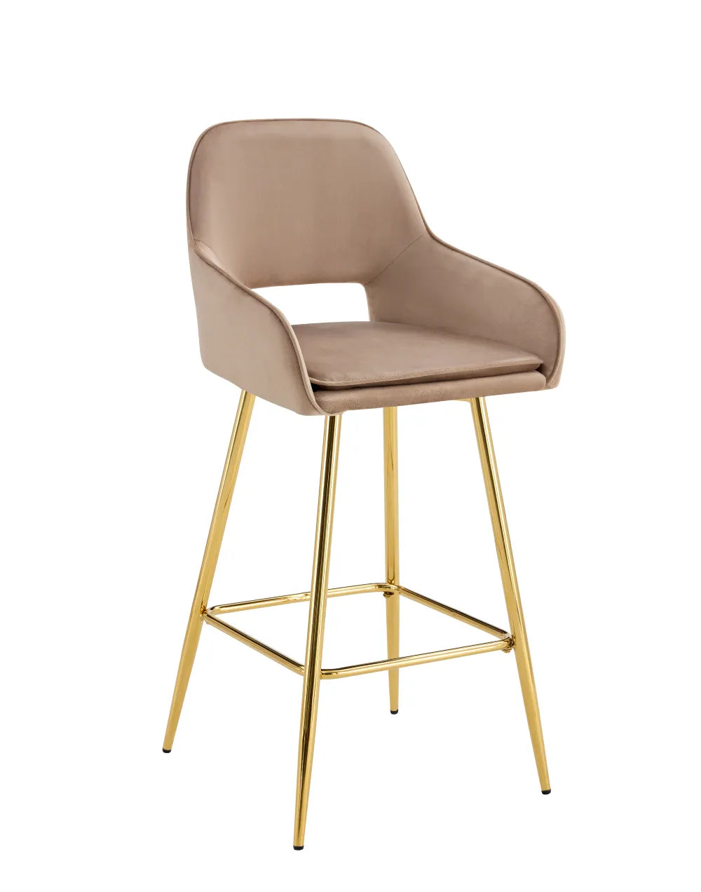 Lot de 2 tabourets de bar ATHENA pied gold velours #couleur_taupe