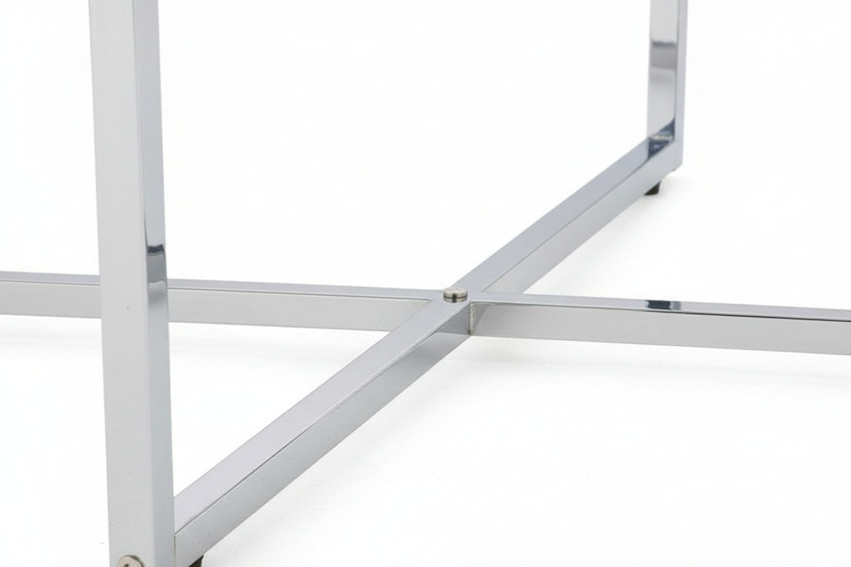 Table Basse LORIE Ronde Plateau Verre Trempé Miroir Structure Métal Chrome D90x45cm