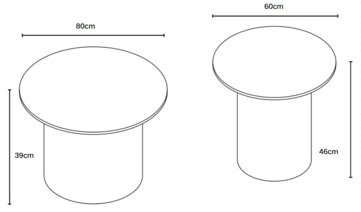 Duo Tables Gigognes Rondes Céramique Marbre Blanc & Pied Travertin Ø80 cm – BAIETA