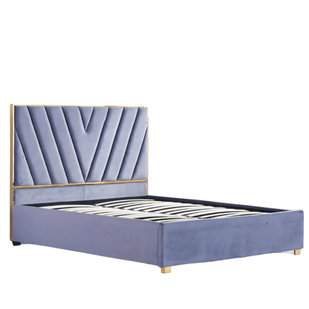 Lit adulte VERA 140x190 cm en velours gris avec sommier intégré
