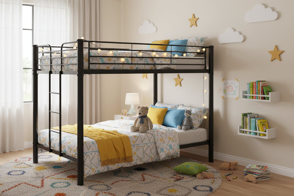 Lit superposé 4 places métal noir 2x140x190 cm sommier inclus COLOSSE