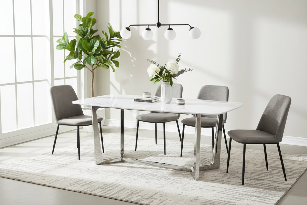 Table à manger plateau granite marbré blanc 180x90 cm – GOSSIP
