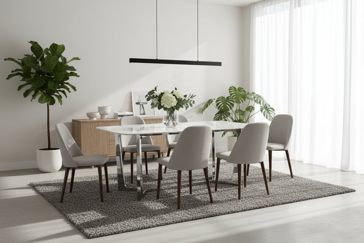 Table à manger plateau granite marbré blanc 180x90 cm – GOSSIP