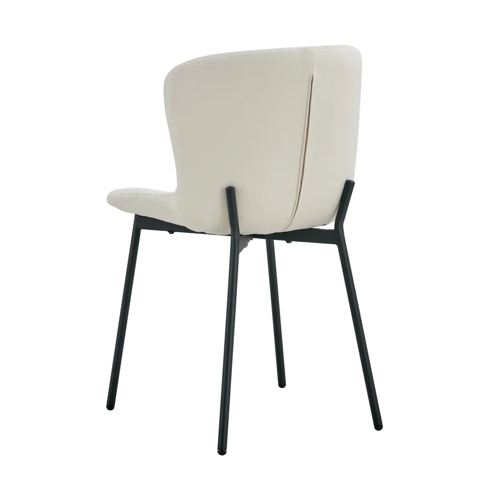 Lot 4 Chaises Salle à Manger Elen Velours Écru Pieds Métal Noir