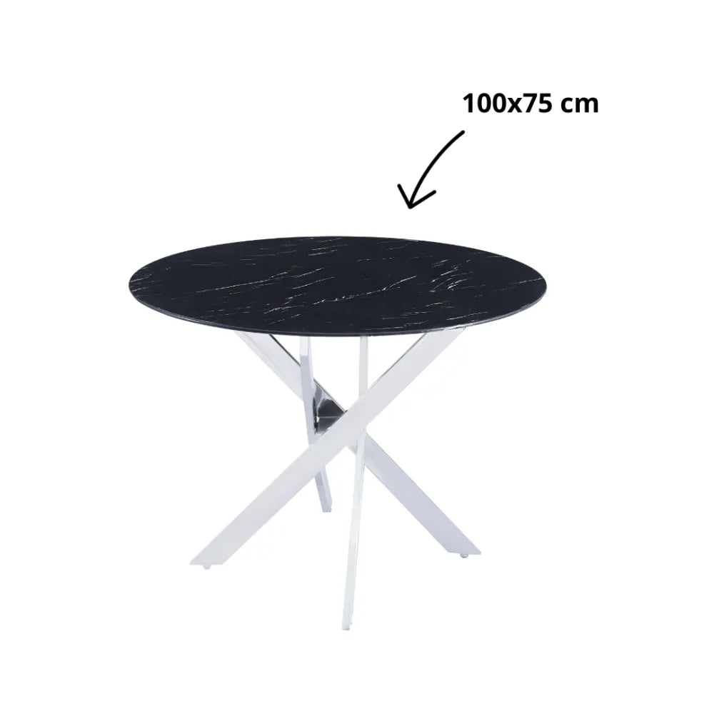 Table à manger ronde JESSICA chrome 100 cm 4 couverts #couleur_marbré-noir