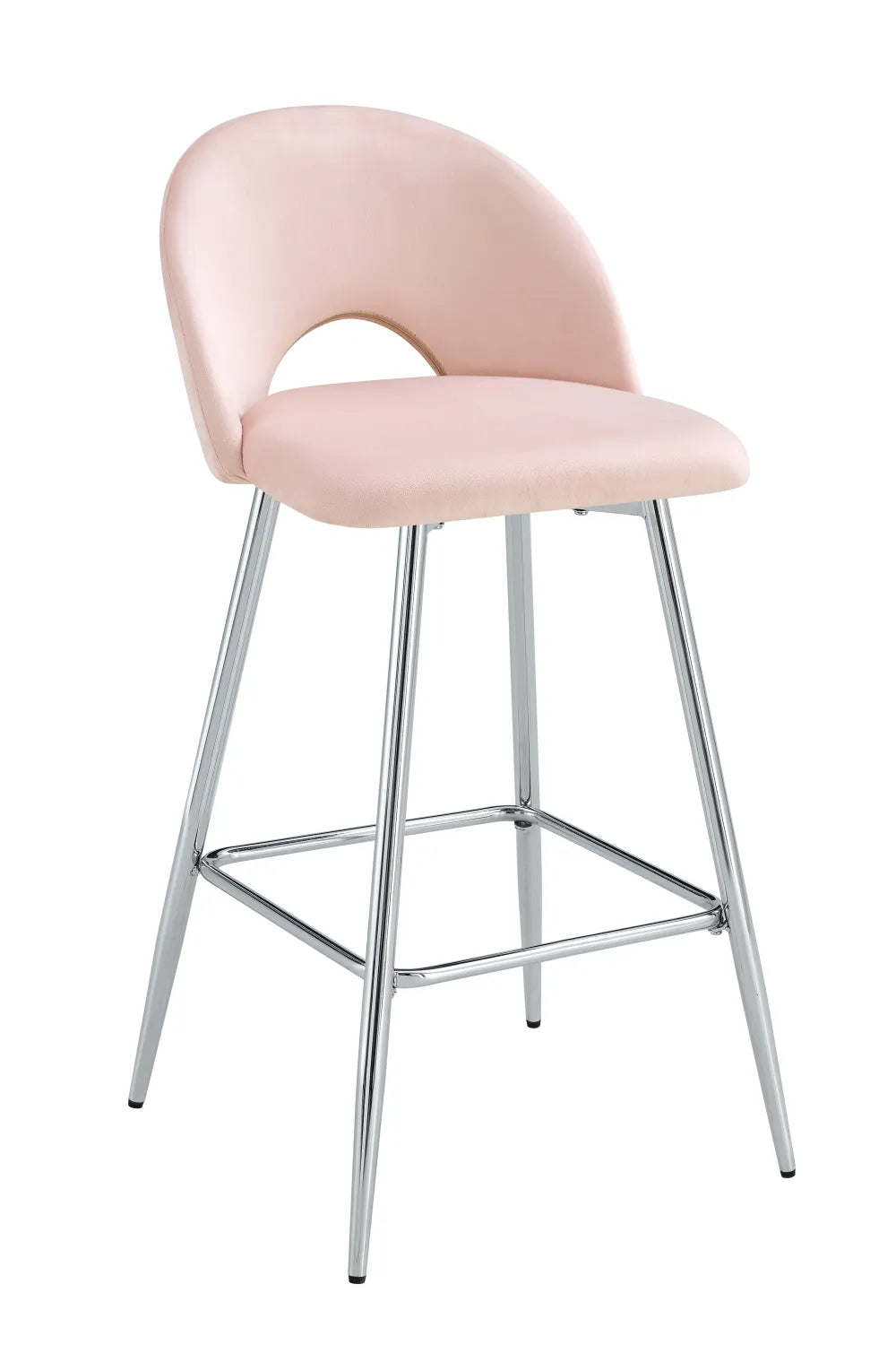 Lot de 2 tabourets de bar TEDDY pied chrome velours#couleur_rose