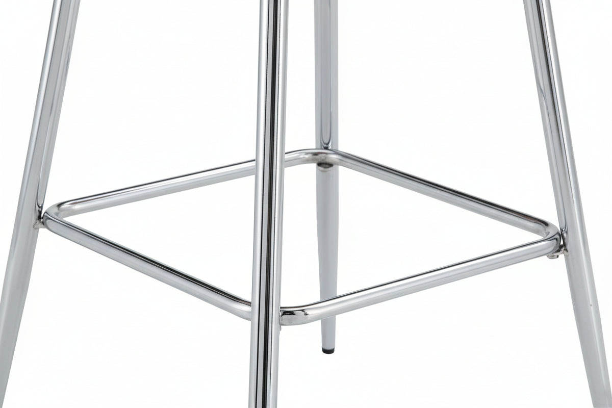 Lot 2 Tabourets de Bar Teddy Velours Rose Pieds Chrome 47x36x98cm