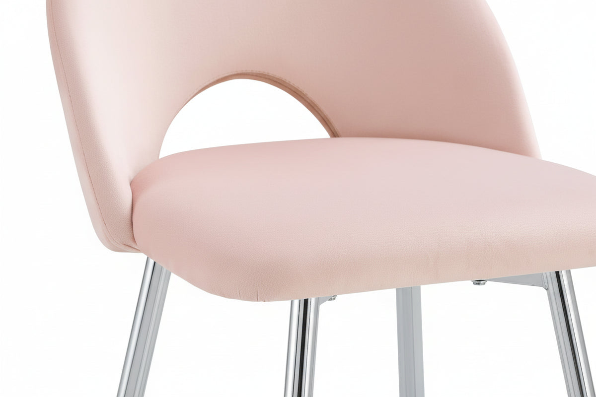 Lot 2 Tabourets de Bar Teddy Velours Rose Pieds Chrome 47x36x98cm