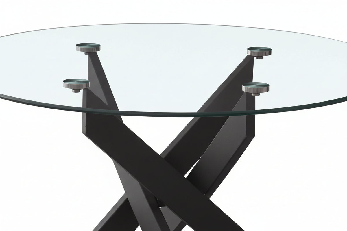 Table Basse JESSY Ronde Plateau Verre Trempé Transparent Pieds Métal Noir D80x45cm