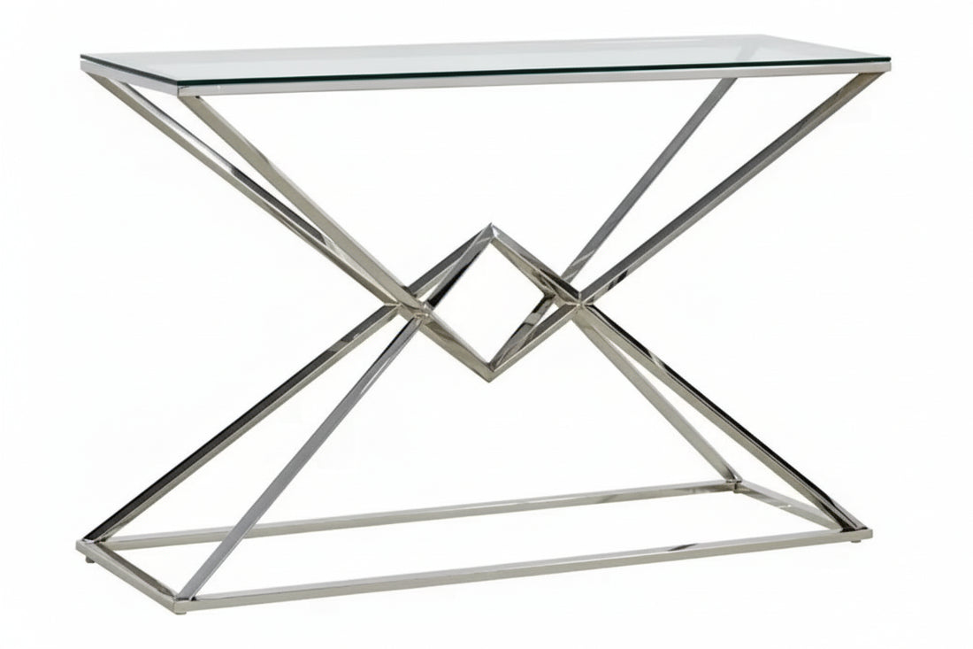 Console PYRAMID en verre Transparent 120x40x78 cm #couleur_chrome