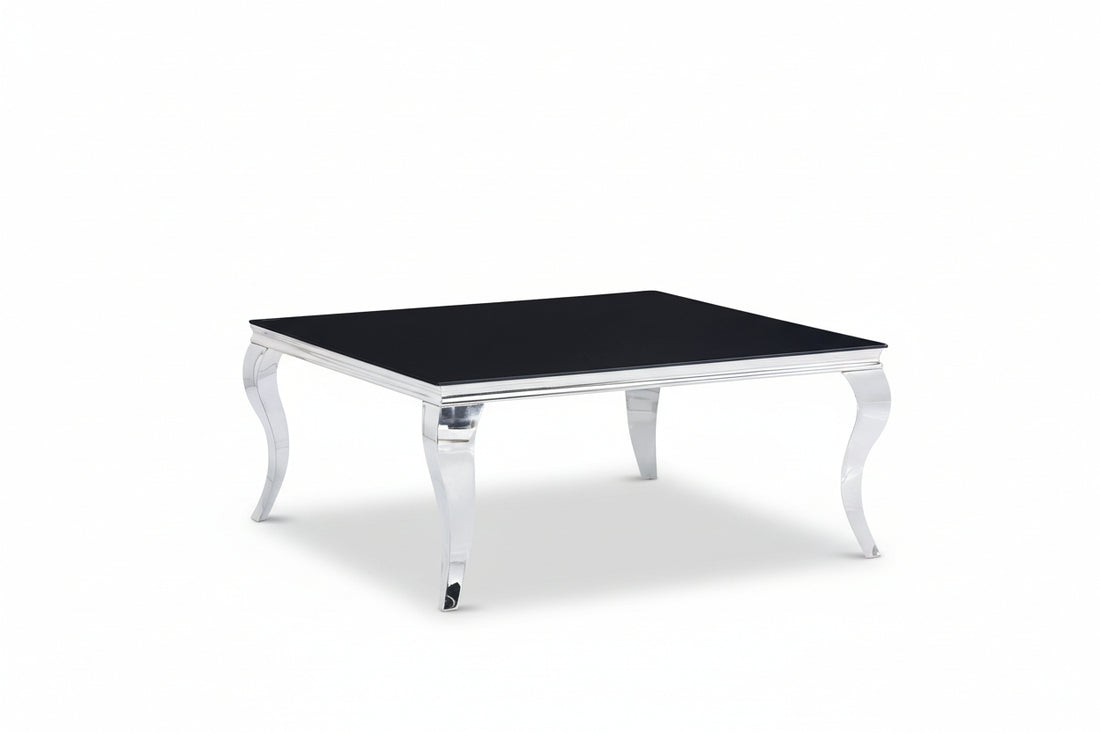 Table Basse Carrée Chrome Verre Noir 100x100x45 cm BAROQUE