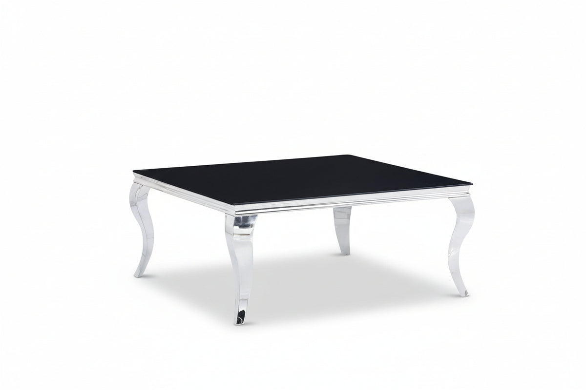 Table Basse Carrée Chrome Verre Noir 100x100x45 cm BAROQUE