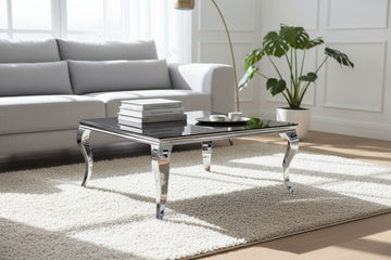 Table Basse Carrée Chrome Verre Noir 100x100x45 cm BAROQUE