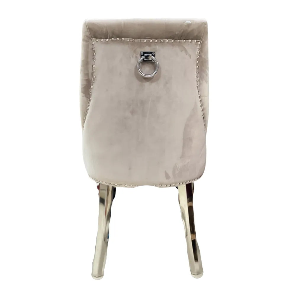 Lot de Chaises ANNEAU Capitonnées et Cloutées Chrome Velours #couleur_moka