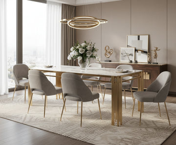 Table à manger Rectangulaire Gold Plateau Effet Marbre Blanc 180x90x75 cm - FLUTE