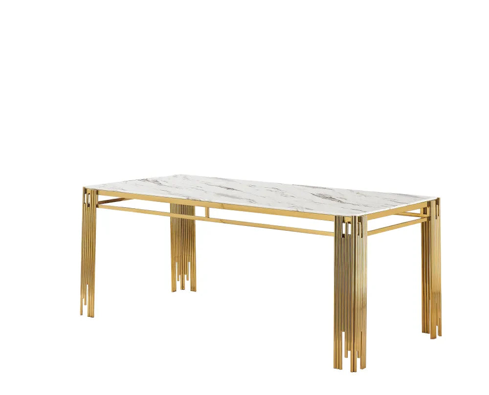 Table à manger FLUTE Gold Plateau en verre #couleur_marbré-blanc