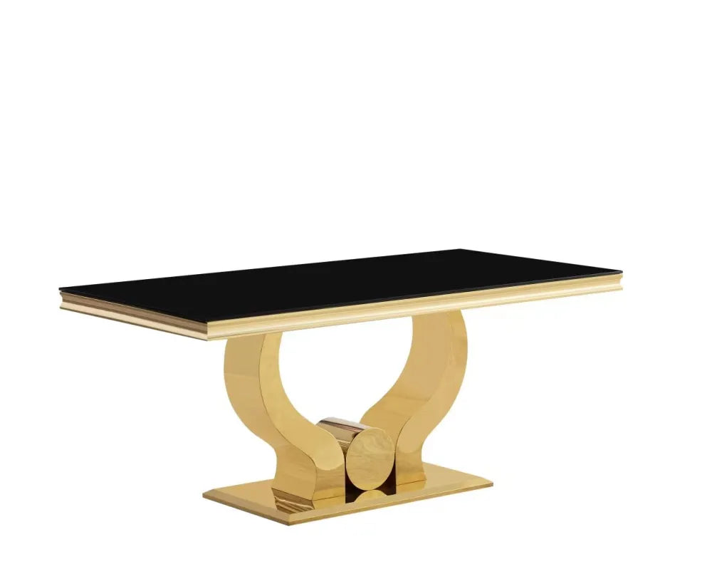 Table à manger verre noir pied métal doré 150x90 cm TROFY
