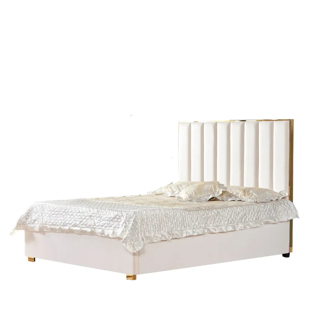 Lit 2 places 140x190 cm velours beige sommier inclus TONY