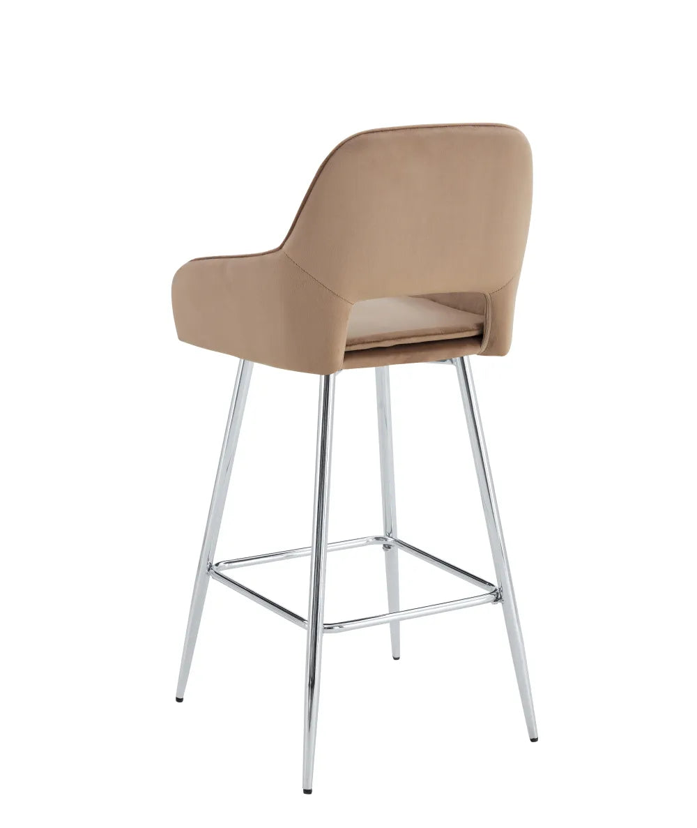 Lot de 2 tabourets de bar ATHENA pied chrome velours #couleur_taupe