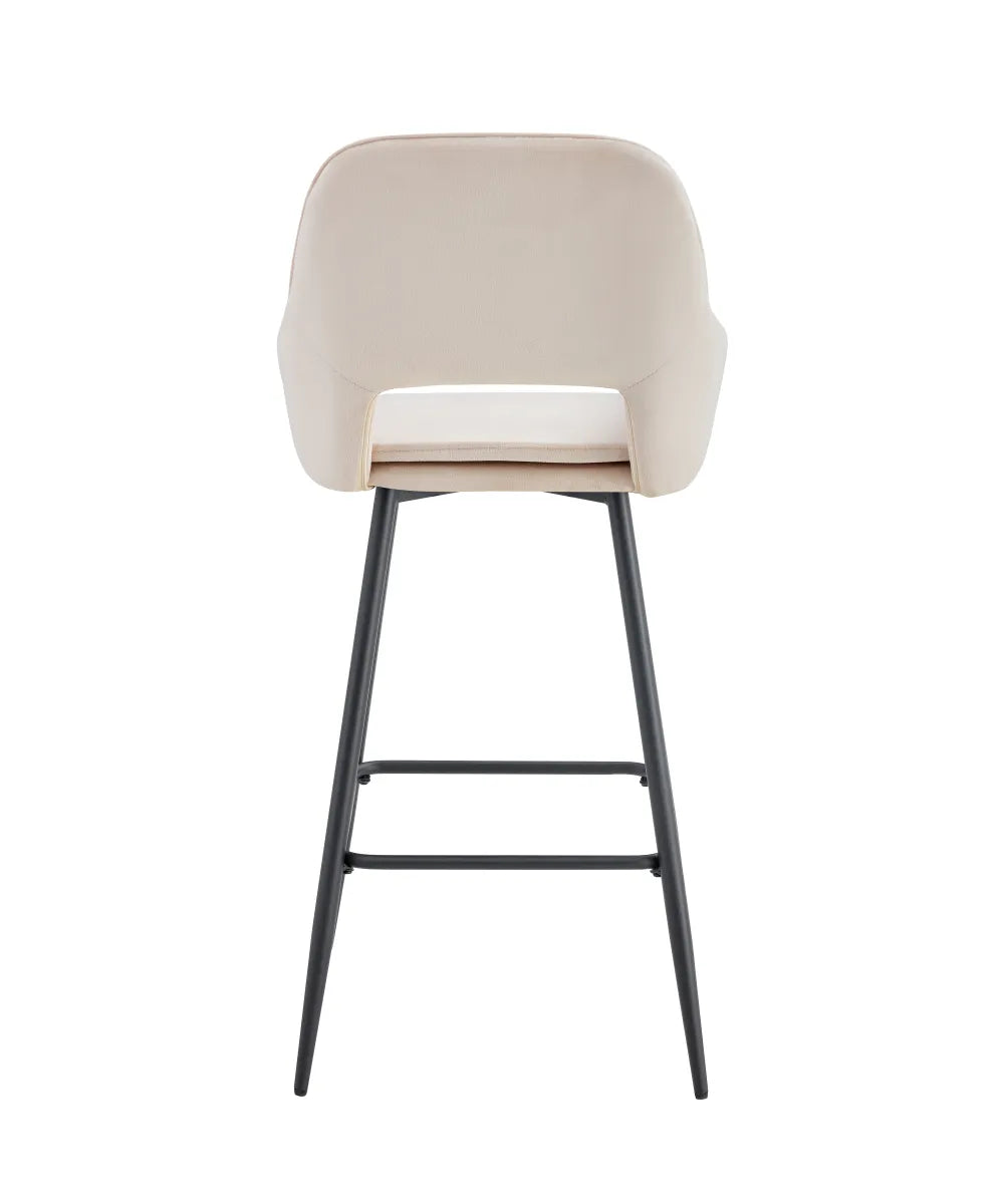 Lot de 2 tabourets de bar ATHENA pied métal noir velours #couleur_beige