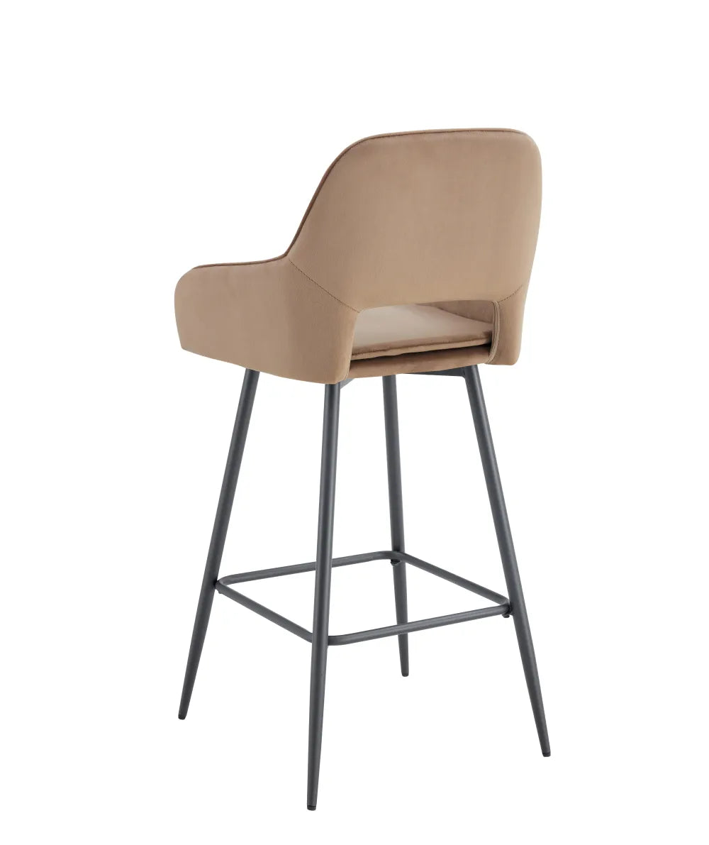 Lot de 2 tabourets de bar ATHENA pied métal noir velours #couleur_taupe